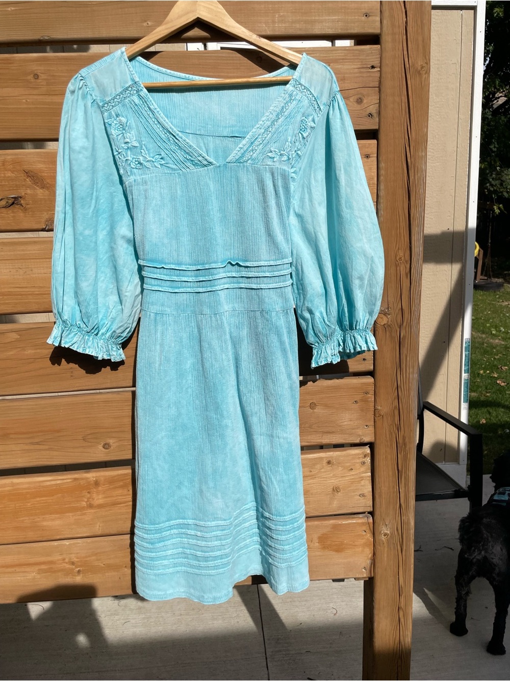 April Cornell Twyla Dress sun washed Turquoise Blue Embroidered Cotton Boho